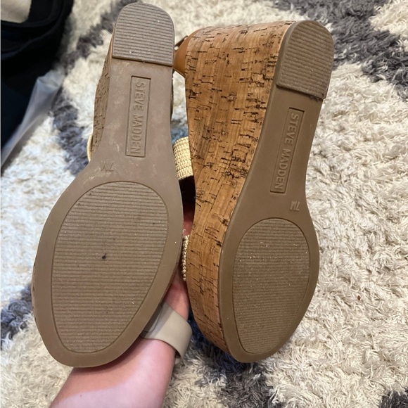 Steve Madden Elika Cream Braided Fabric Cork Wedge heel sandals 7 - Picture 4 of 7